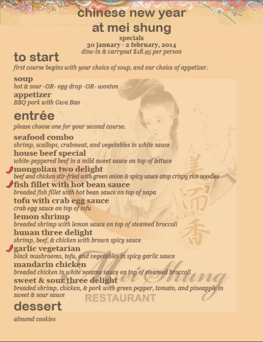 Mei Shung's Chinese New Year 2014 specials menu